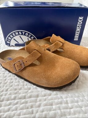 Birkenstock Boston Soft Footbed Clog in Mink Suede